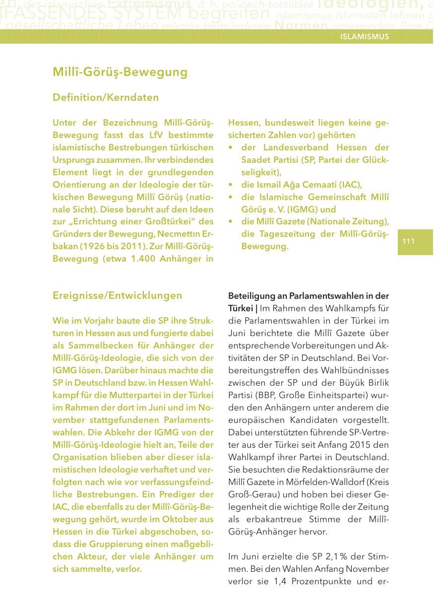 Seite 111 des Verfassungsschutzbericht 2015 Hessen
