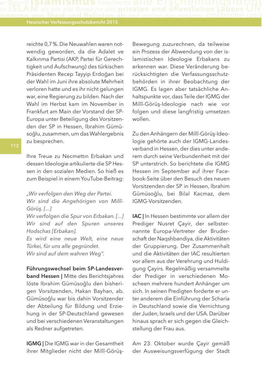Seite 112 des Verfassungsschutzbericht 2015 Hessen