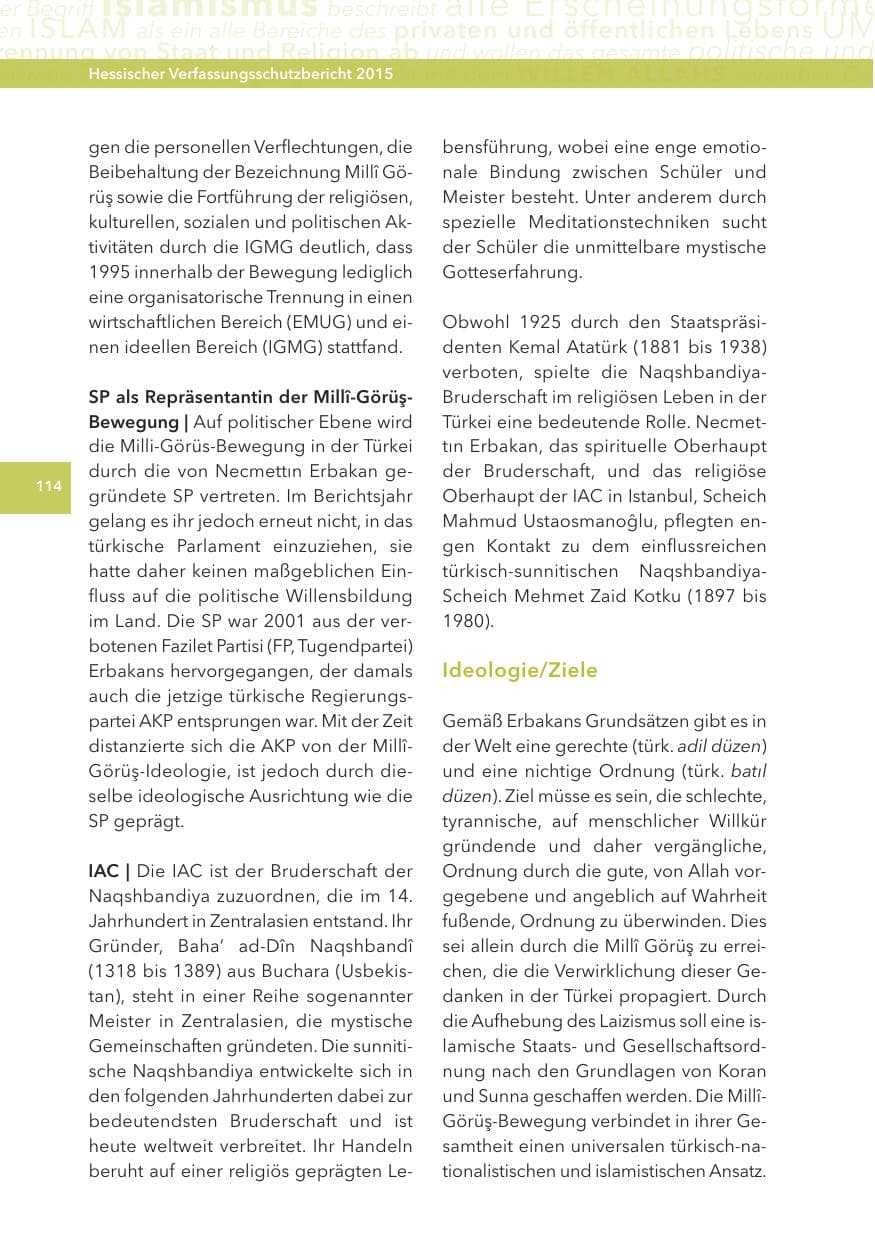 Seite 114 des Verfassungsschutzbericht 2015 Hessen