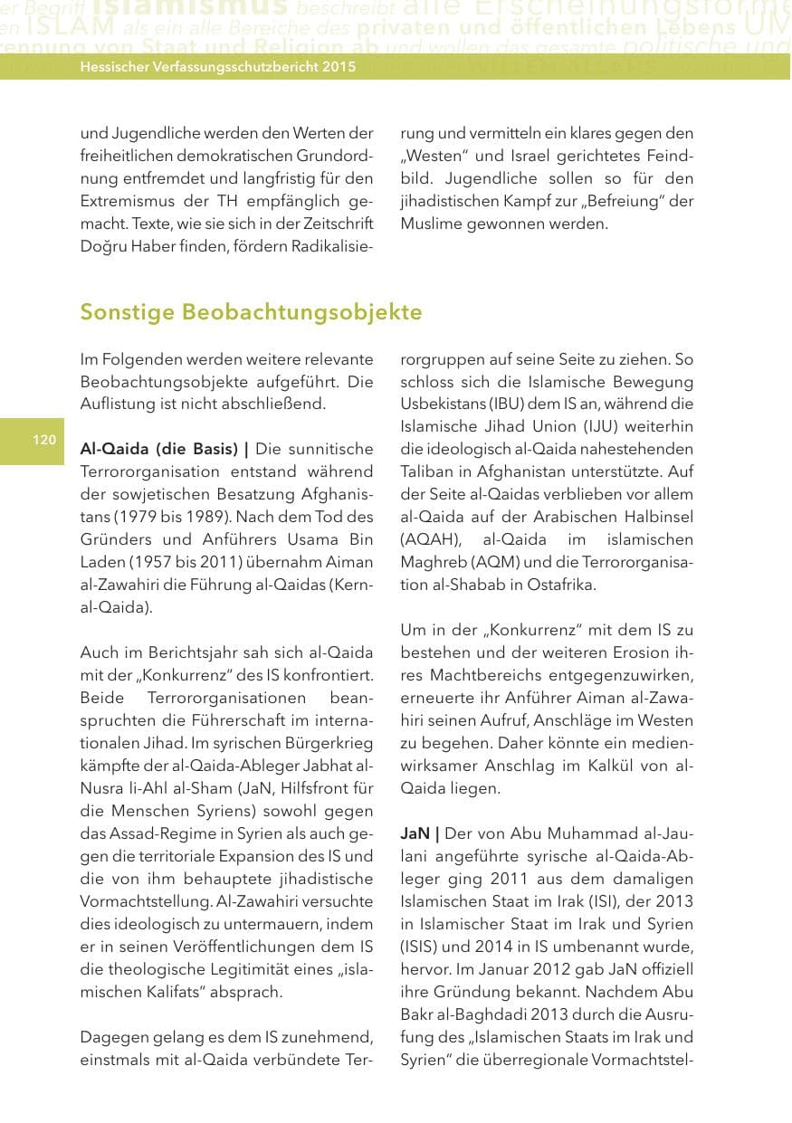 Seite 120 des Verfassungsschutzbericht 2015 Hessen