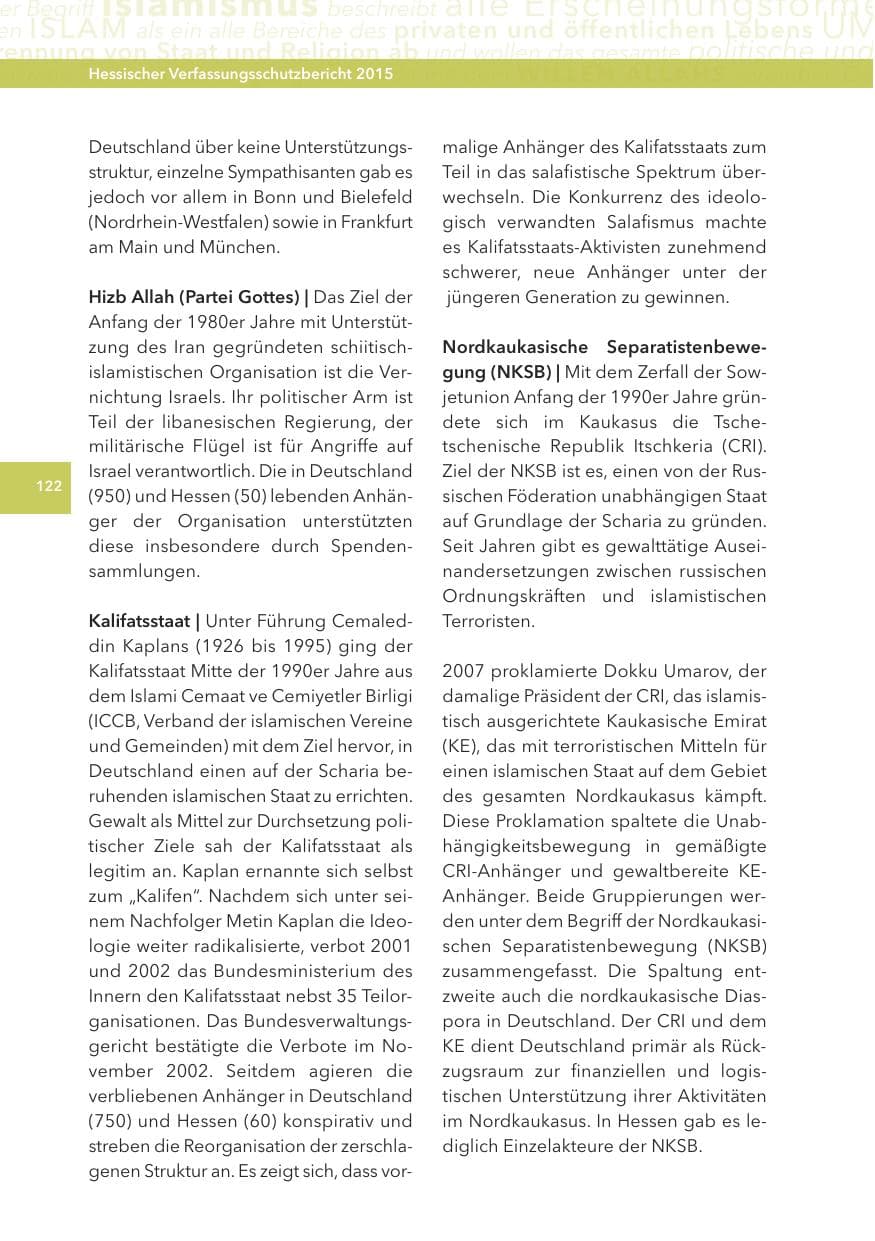 Seite 122 des Verfassungsschutzbericht 2015 Hessen