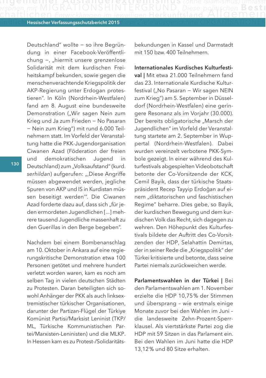 Seite 130 des Verfassungsschutzbericht 2015 Hessen