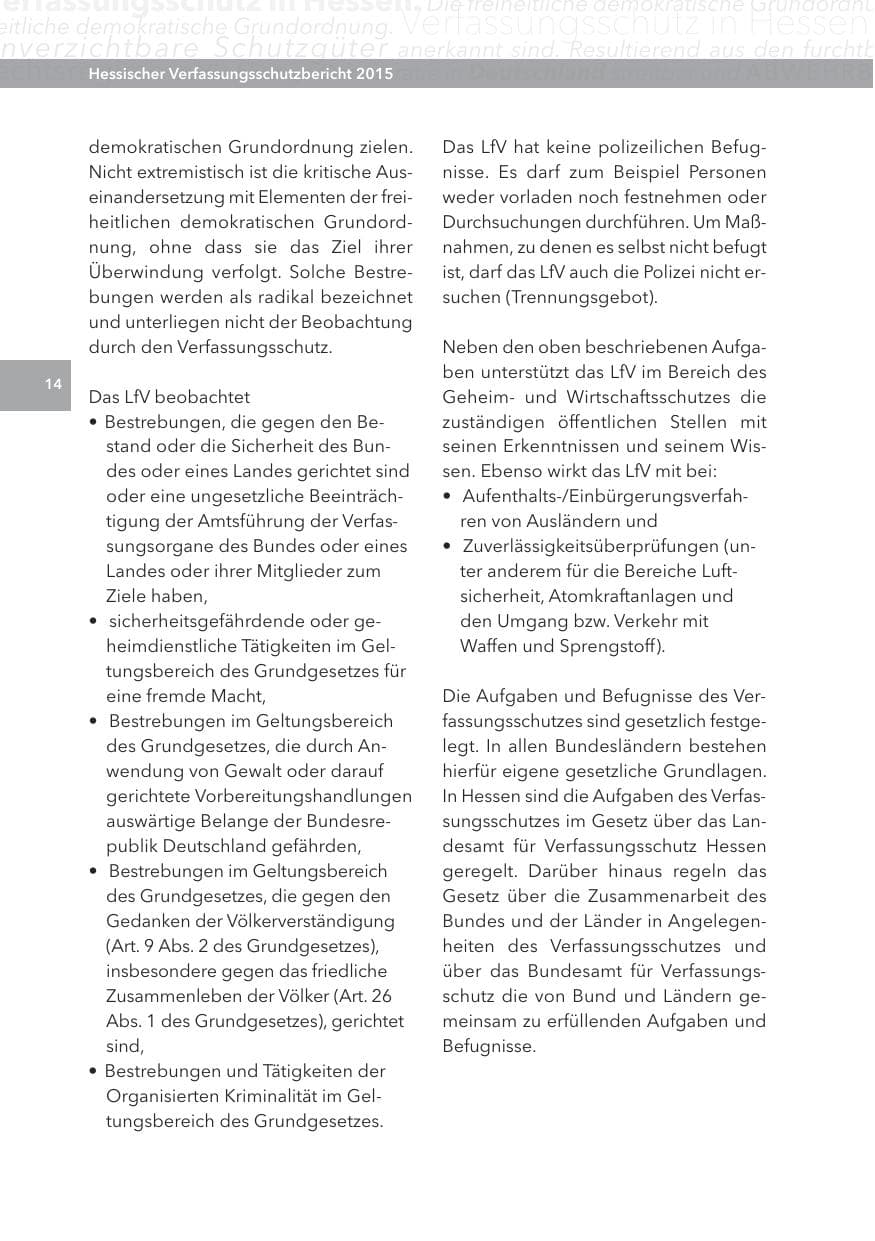 Seite 14 des Verfassungsschutzbericht 2015 Hessen