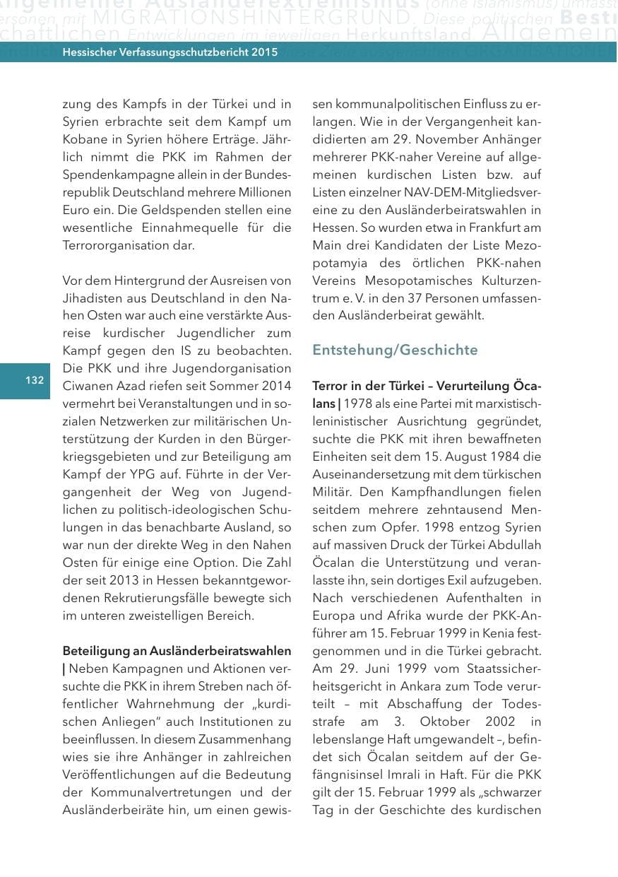 Seite 132 des Verfassungsschutzbericht 2015 Hessen