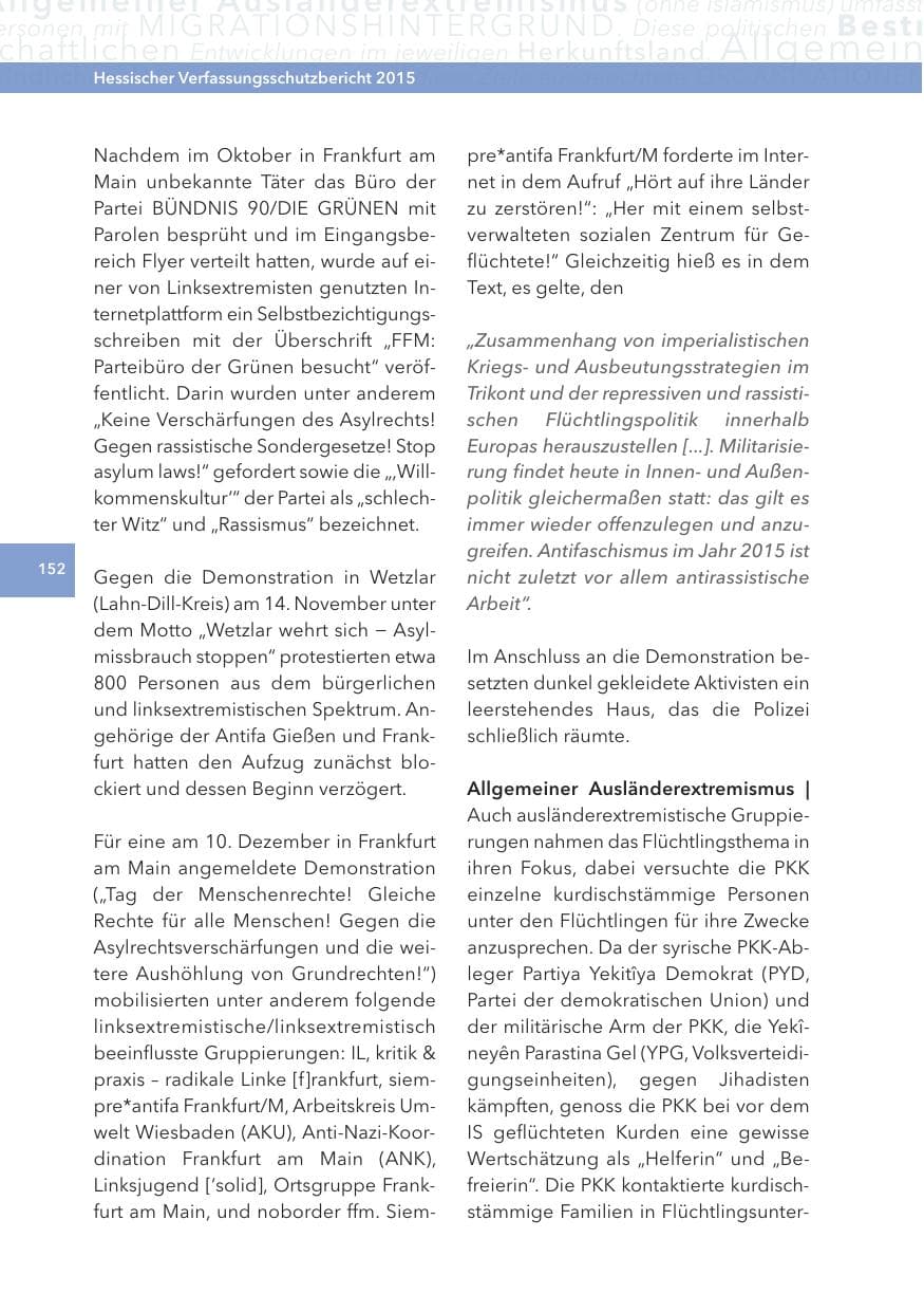 Seite 152 des Verfassungsschutzbericht 2015 Hessen