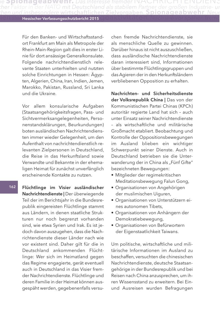 Seite 162 des Verfassungsschutzbericht 2015 Hessen