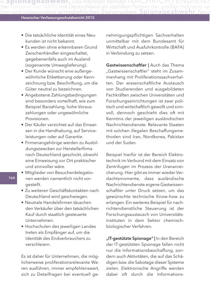 Seite 164 des Verfassungsschutzbericht 2015 Hessen