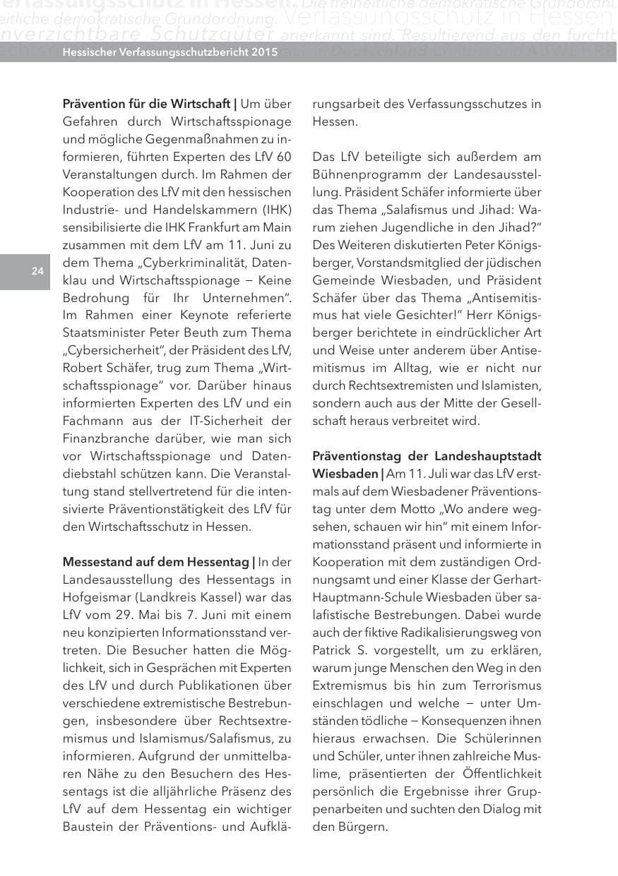 Seite 24 des Verfassungsschutzbericht 2015 Hessen