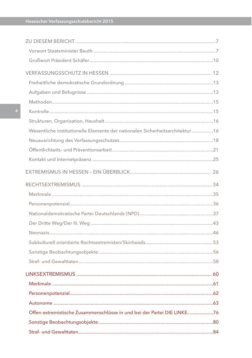 Seite 4 des Verfassungsschutzbericht 2015 Hessen