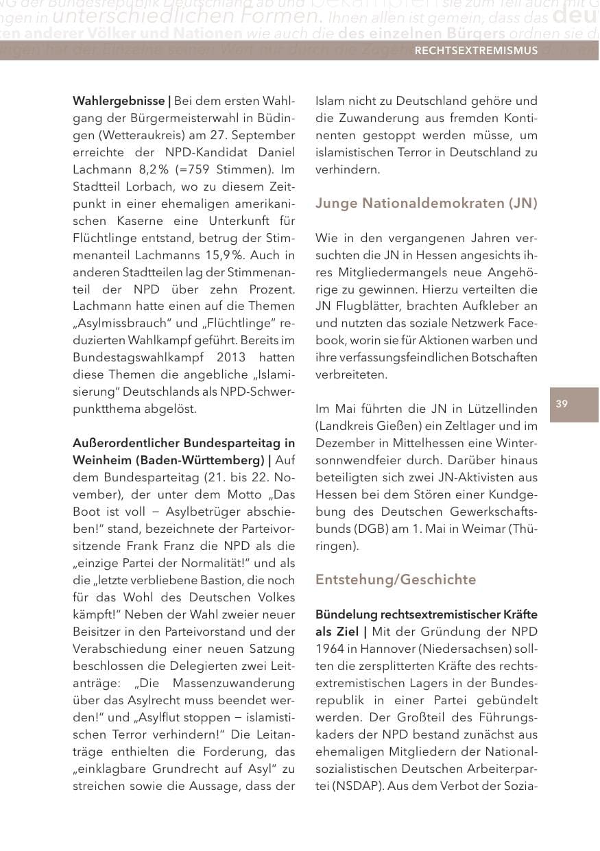 Seite 39 des Verfassungsschutzbericht 2015 Hessen