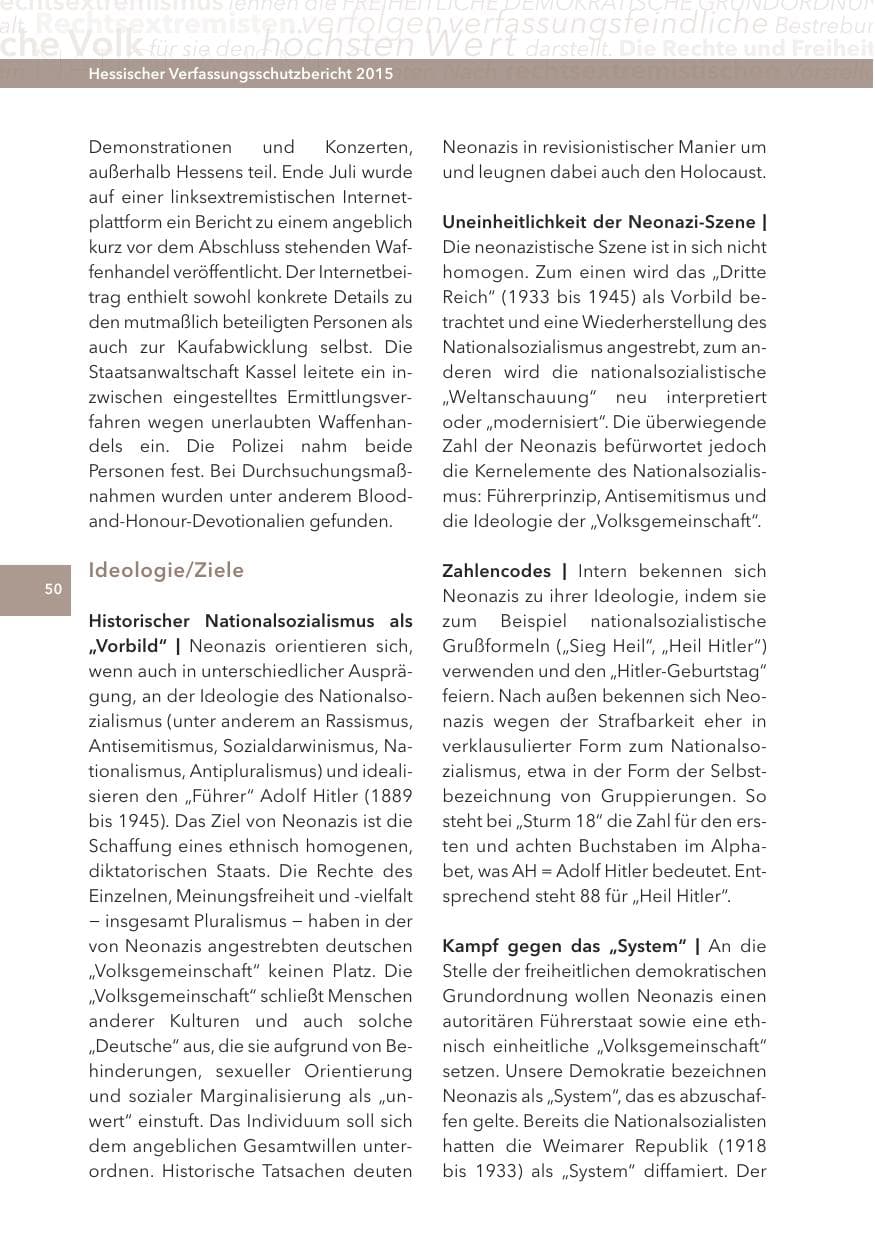 Seite 50 des Verfassungsschutzbericht 2015 Hessen