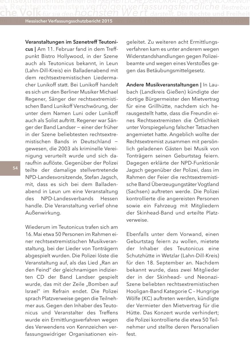 Seite 54 des Verfassungsschutzbericht 2015 Hessen