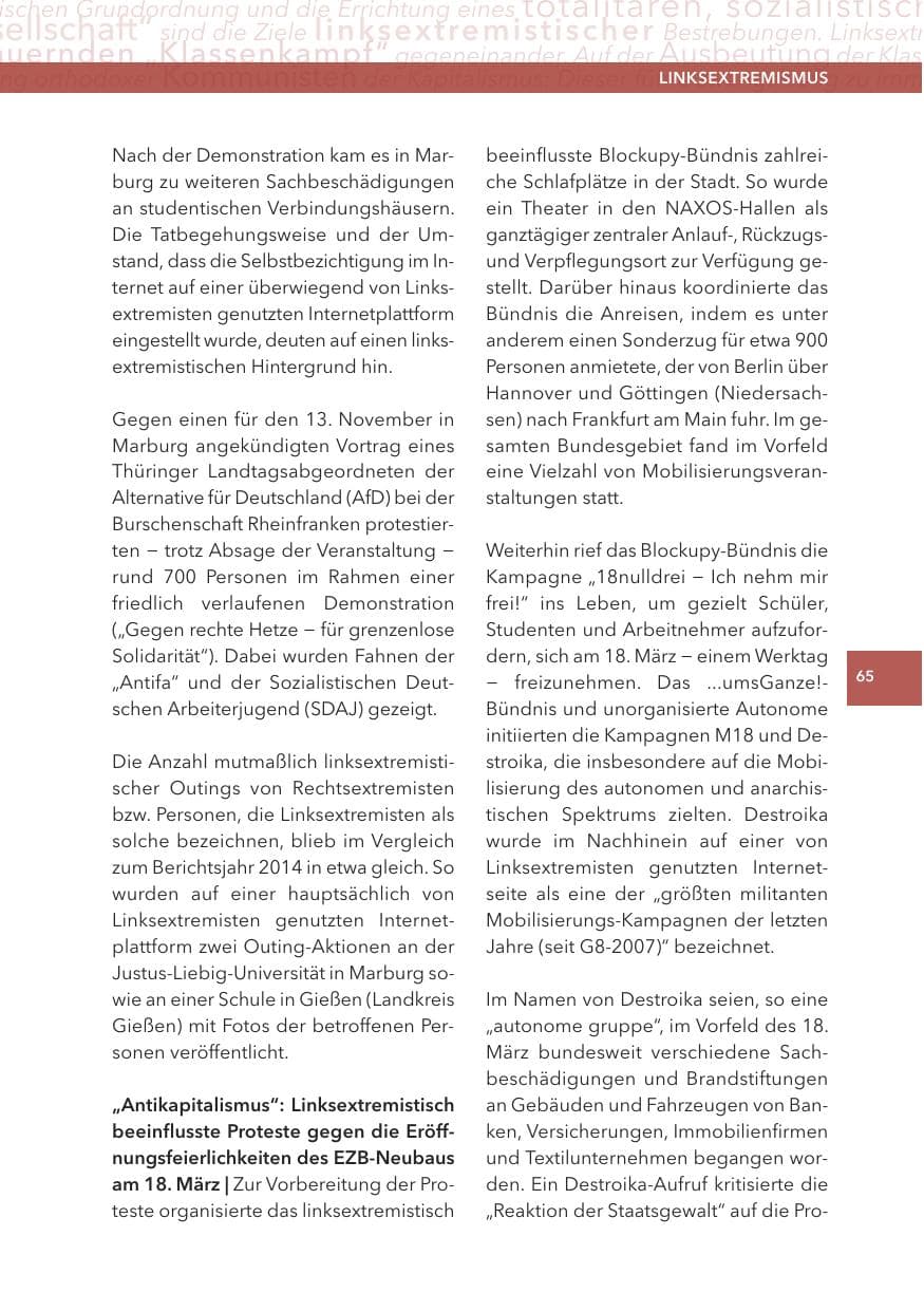 Seite 65 des Verfassungsschutzbericht 2015 Hessen