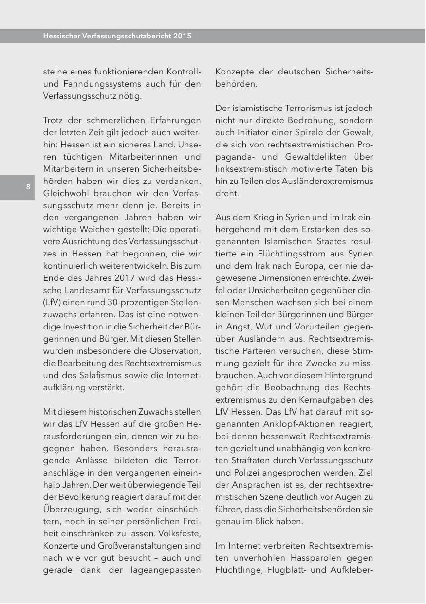 Seite 8 des Verfassungsschutzbericht 2015 Hessen