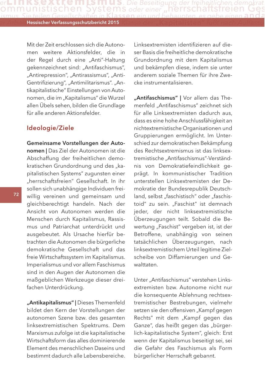 Seite 72 des Verfassungsschutzbericht 2015 Hessen