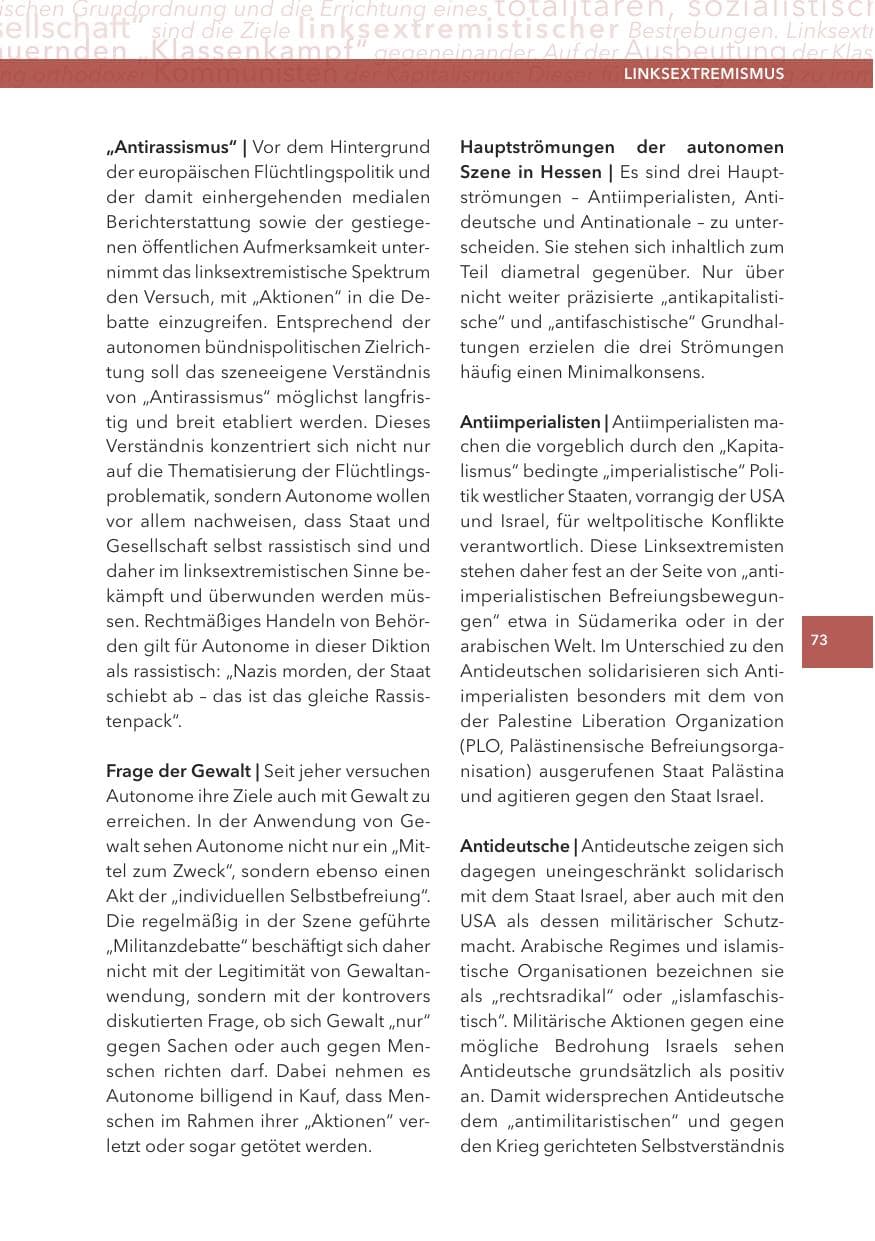 Seite 73 des Verfassungsschutzbericht 2015 Hessen