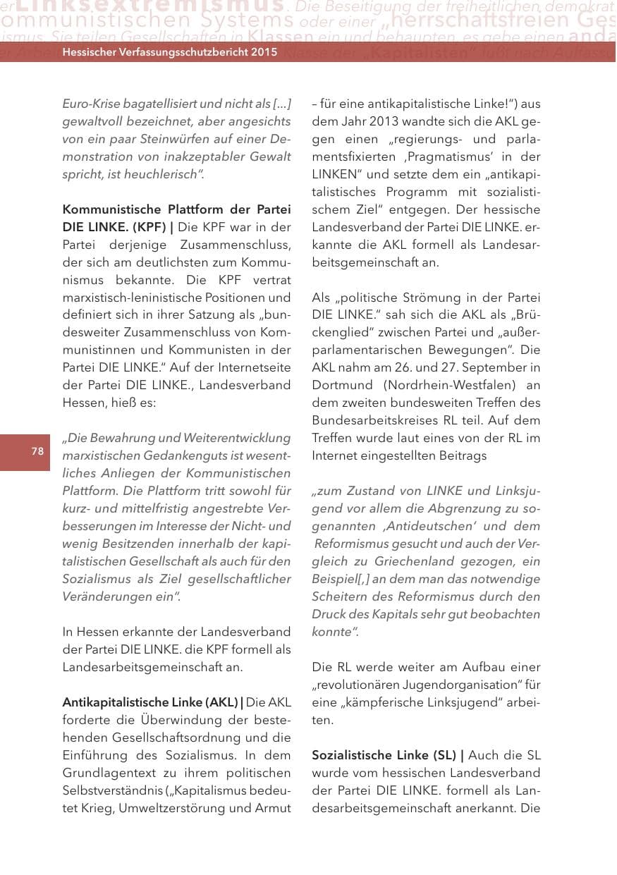 Seite 78 des Verfassungsschutzbericht 2015 Hessen