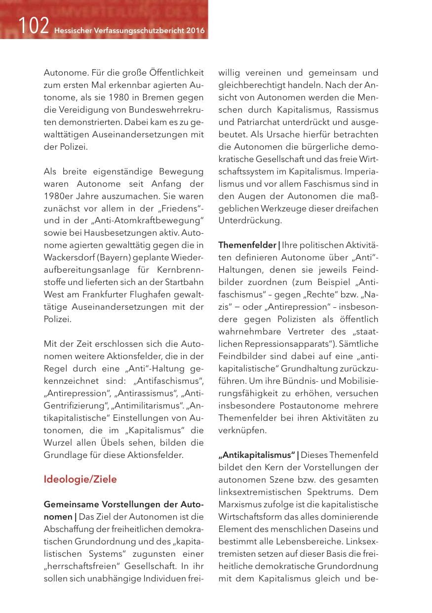 Seite 102 des Verfassungsschutzbericht 2016 Hessen