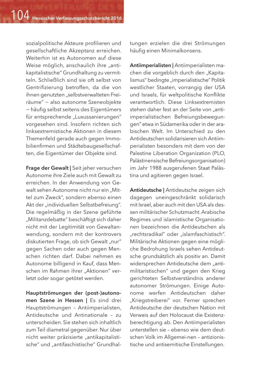 Seite 104 des Verfassungsschutzbericht 2016 Hessen