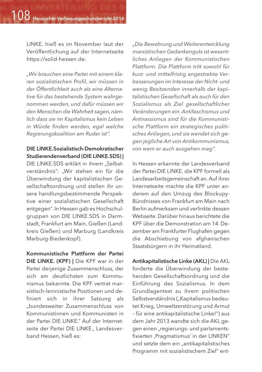 Seite 108 des Verfassungsschutzbericht 2016 Hessen