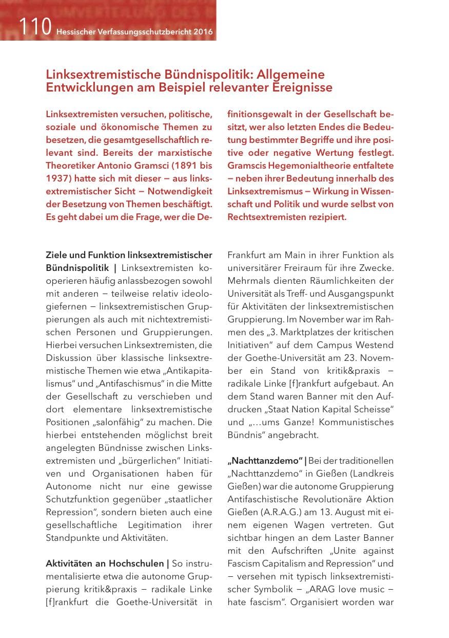 Seite 110 des Verfassungsschutzbericht 2016 Hessen