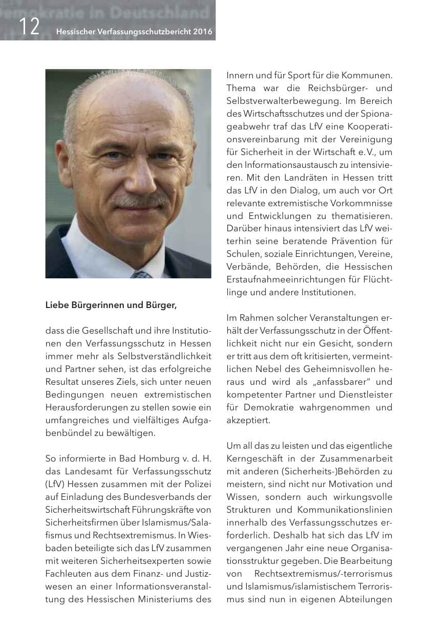 Seite 12 des Verfassungsschutzbericht 2016 Hessen
