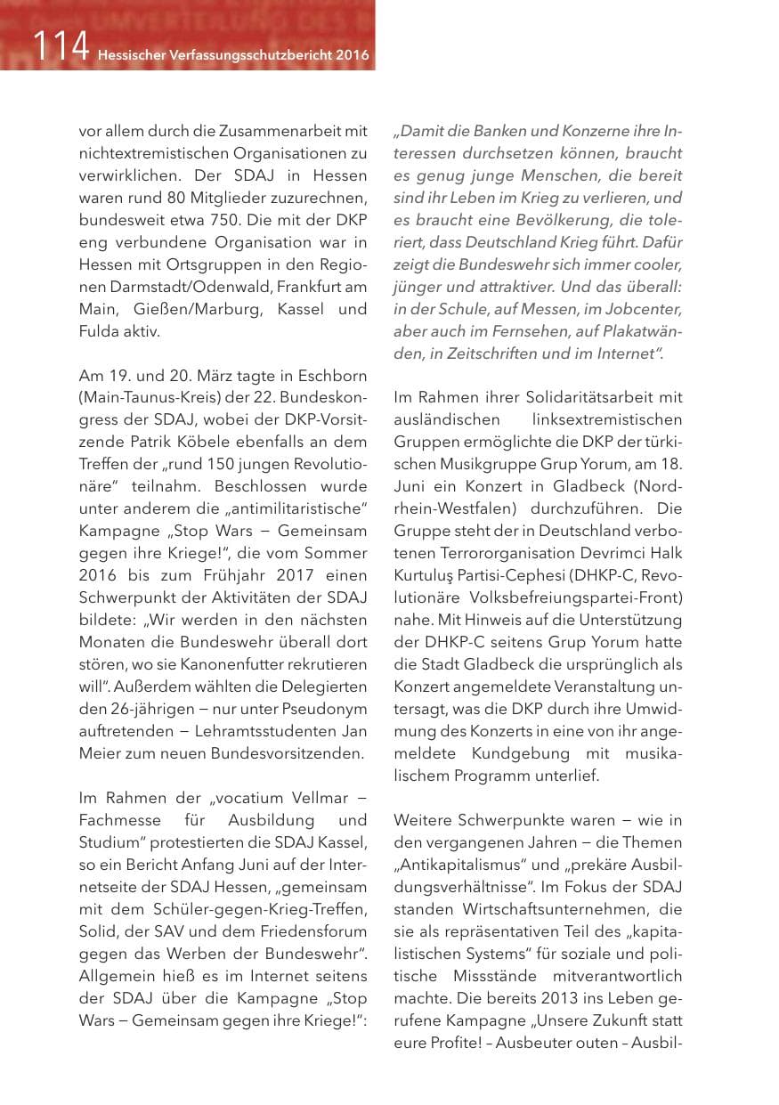 Seite 114 des Verfassungsschutzbericht 2016 Hessen