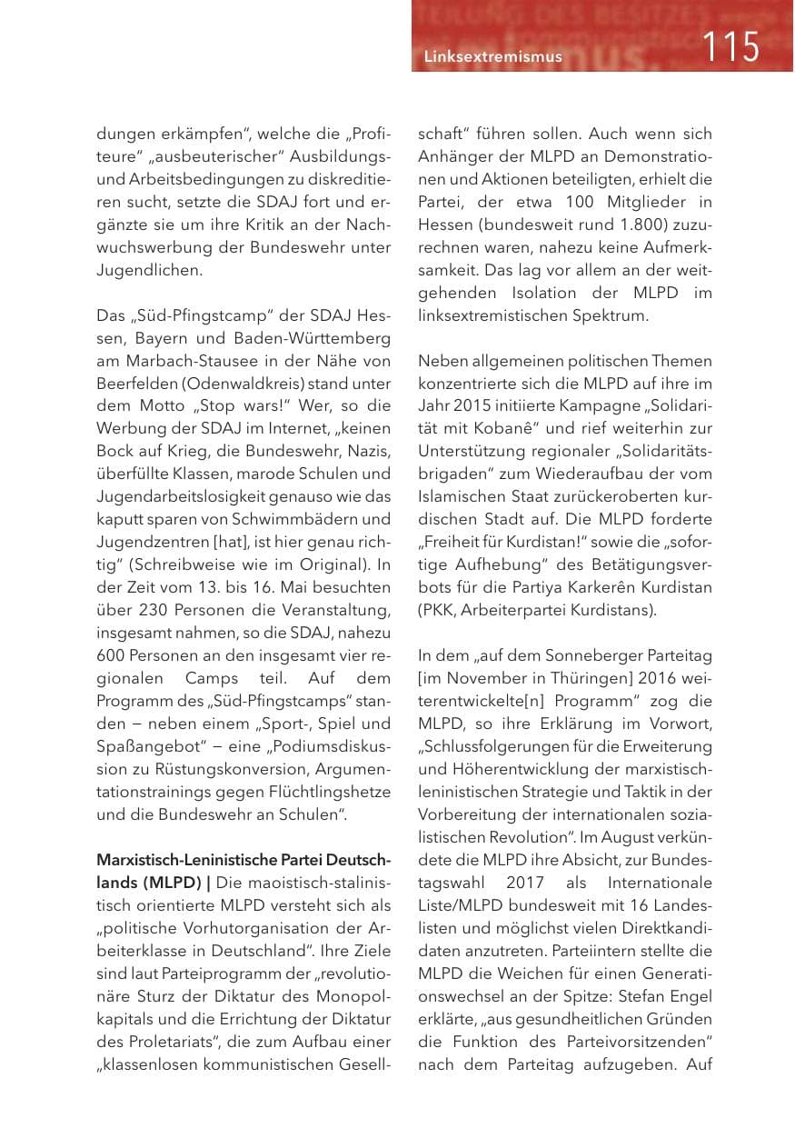 Seite 115 des Verfassungsschutzbericht 2016 Hessen