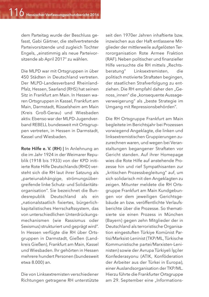 Seite 116 des Verfassungsschutzbericht 2016 Hessen