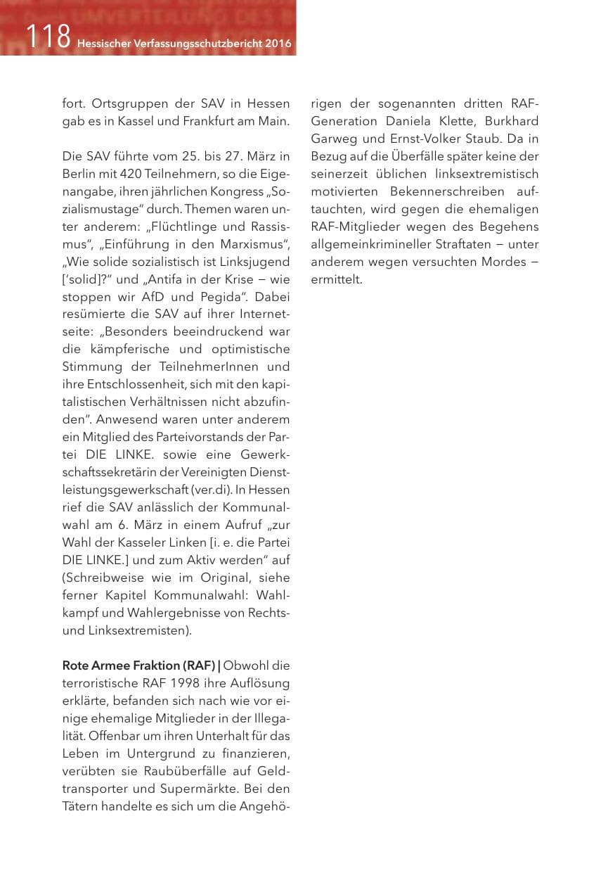 Seite 118 des Verfassungsschutzbericht 2016 Hessen