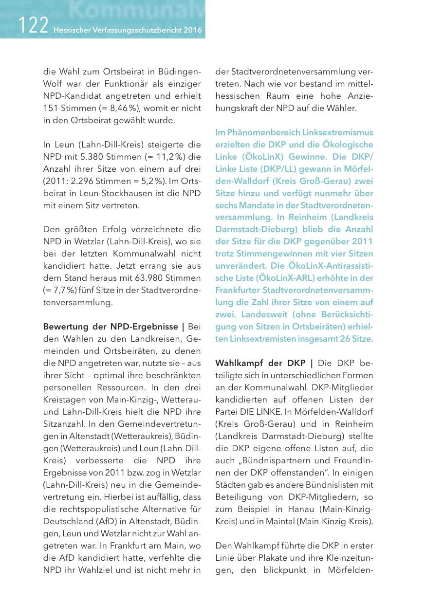 Seite 122 des Verfassungsschutzbericht 2016 Hessen