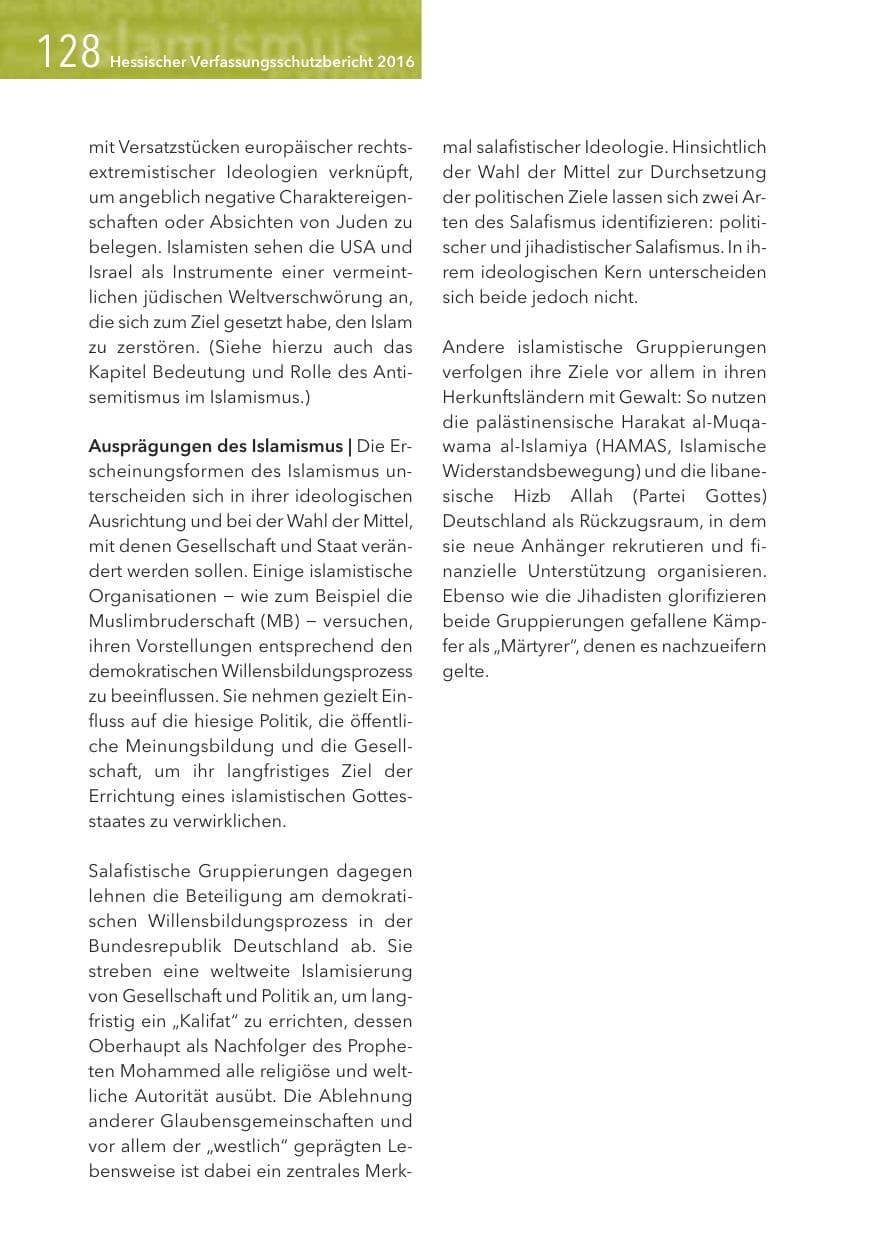 Seite 128 des Verfassungsschutzbericht 2016 Hessen