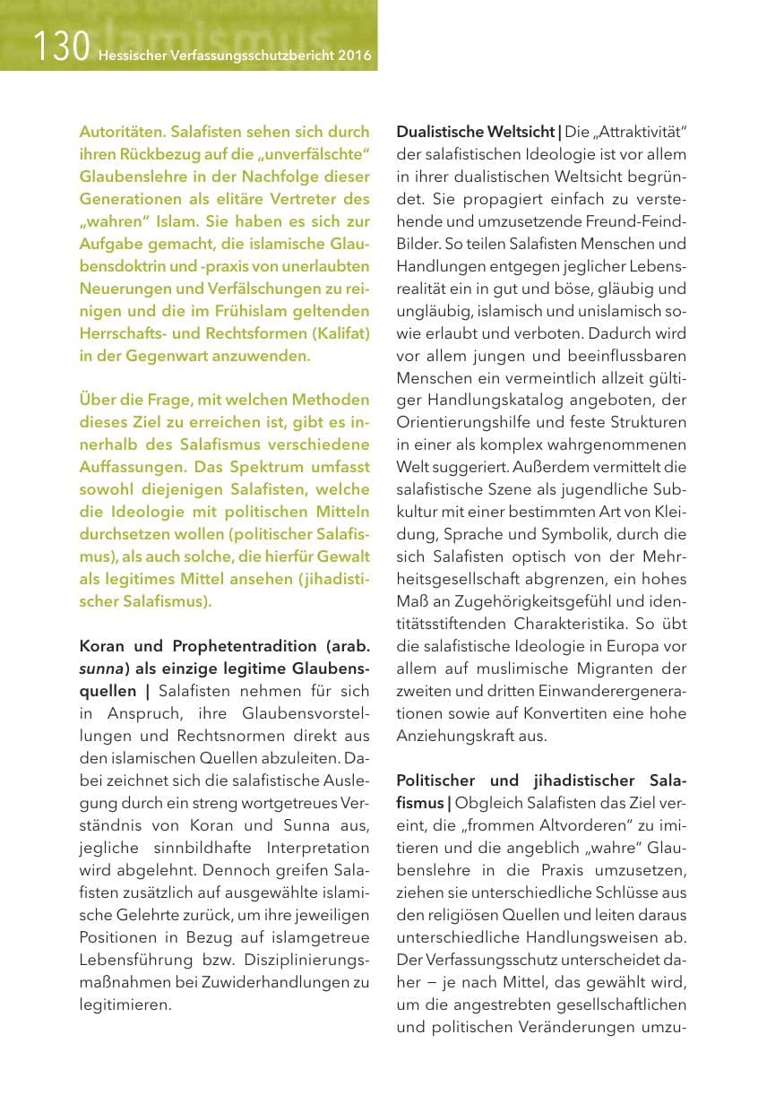 Seite 130 des Verfassungsschutzbericht 2016 Hessen