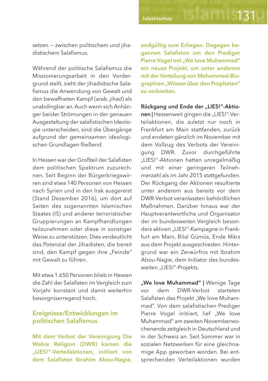 Seite 131 des Verfassungsschutzbericht 2016 Hessen