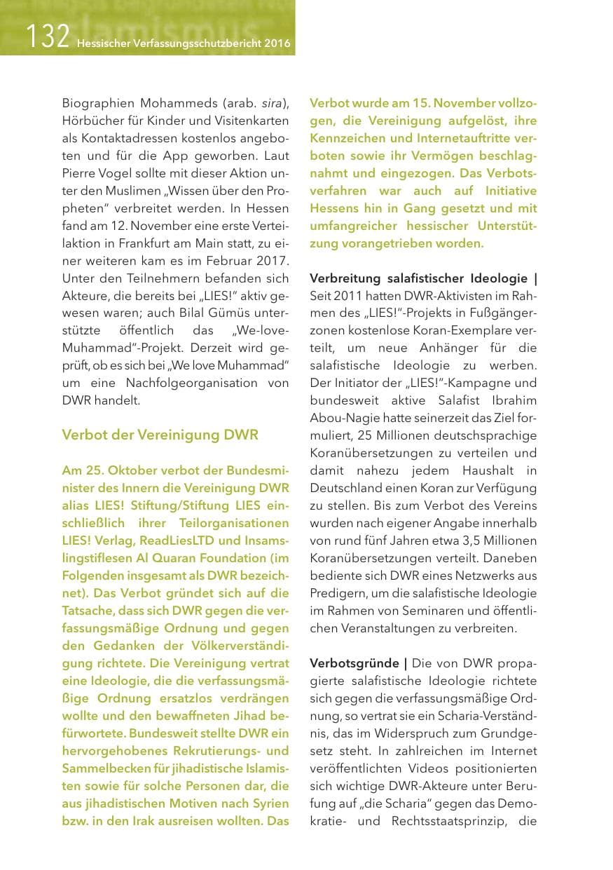 Seite 132 des Verfassungsschutzbericht 2016 Hessen