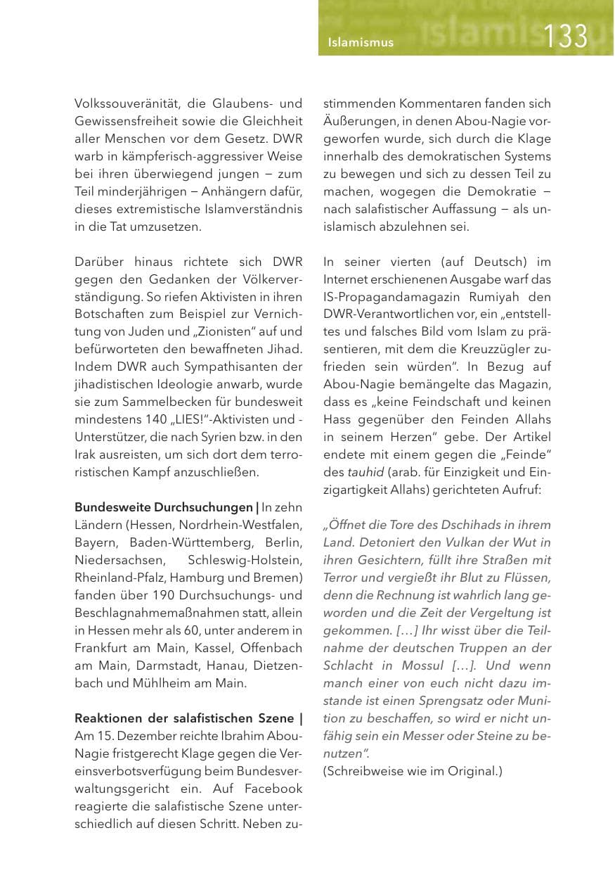Seite 133 des Verfassungsschutzbericht 2016 Hessen