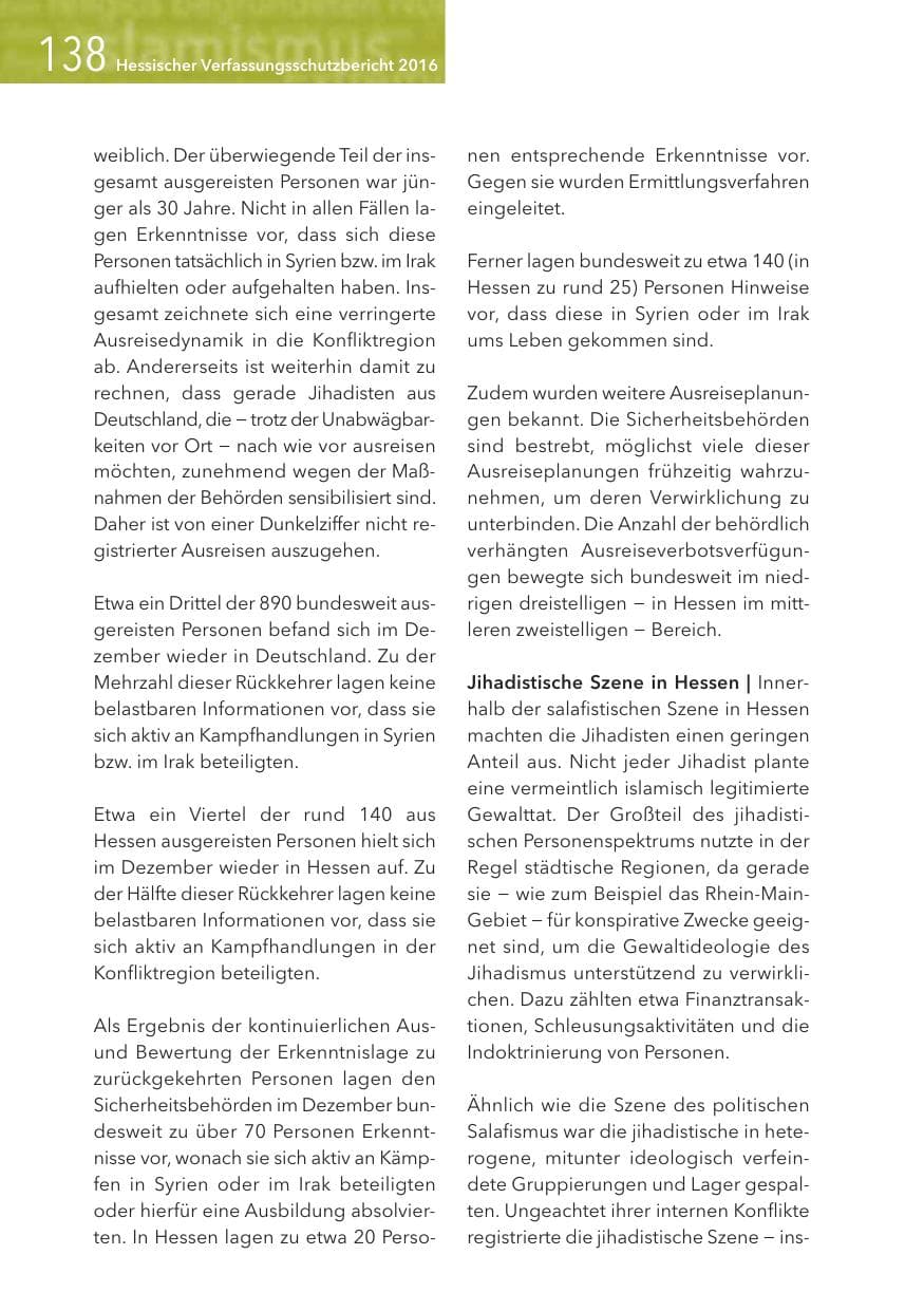 Seite 138 des Verfassungsschutzbericht 2016 Hessen