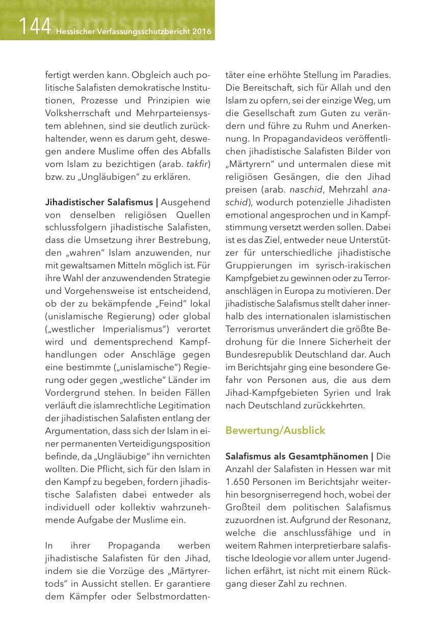 Seite 144 des Verfassungsschutzbericht 2016 Hessen
