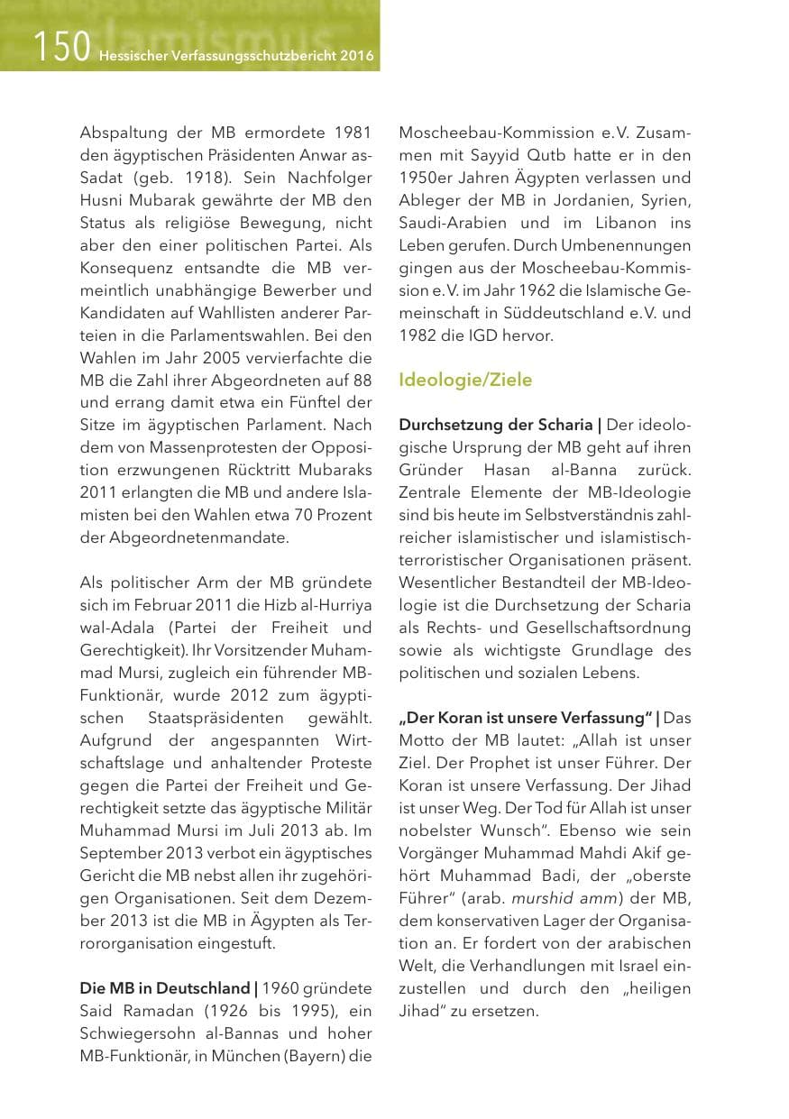 Seite 150 des Verfassungsschutzbericht 2016 Hessen