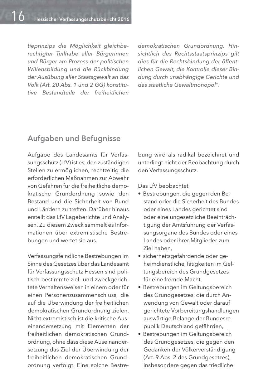 Seite 16 des Verfassungsschutzbericht 2016 Hessen