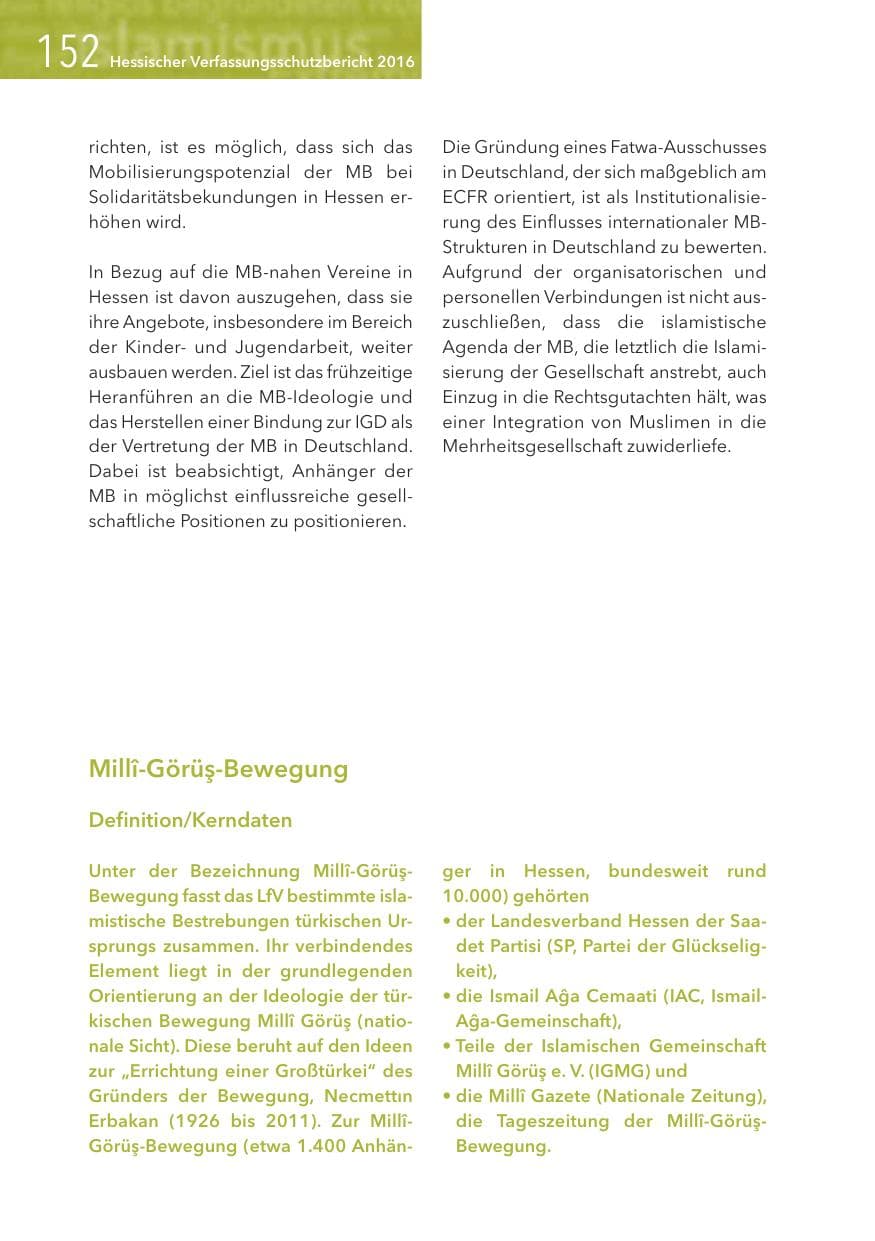 Seite 152 des Verfassungsschutzbericht 2016 Hessen