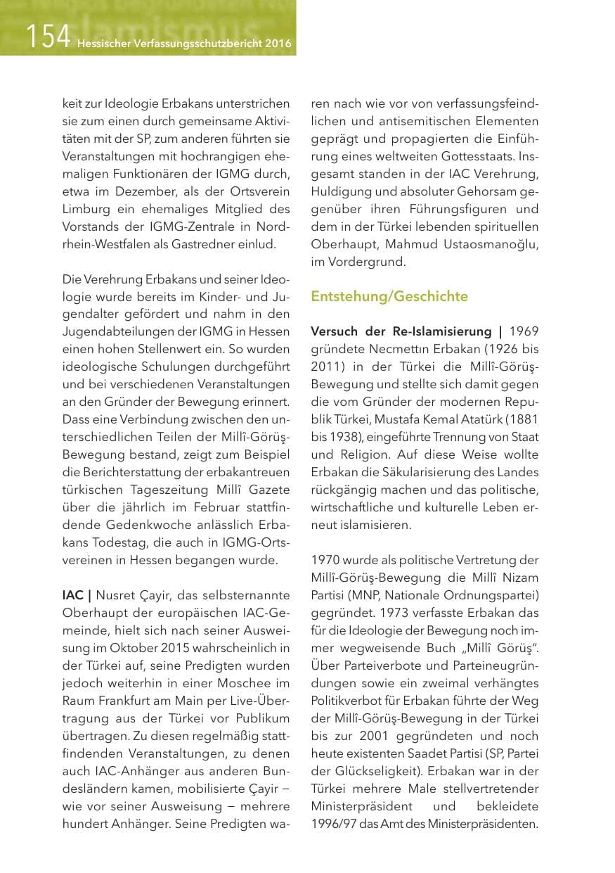 Seite 154 des Verfassungsschutzbericht 2016 Hessen