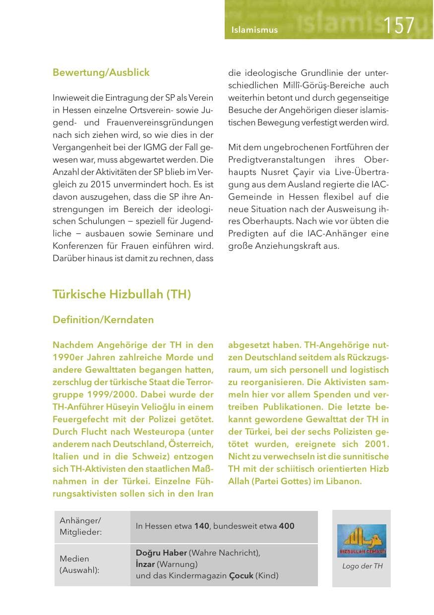 Seite 157 des Verfassungsschutzbericht 2016 Hessen