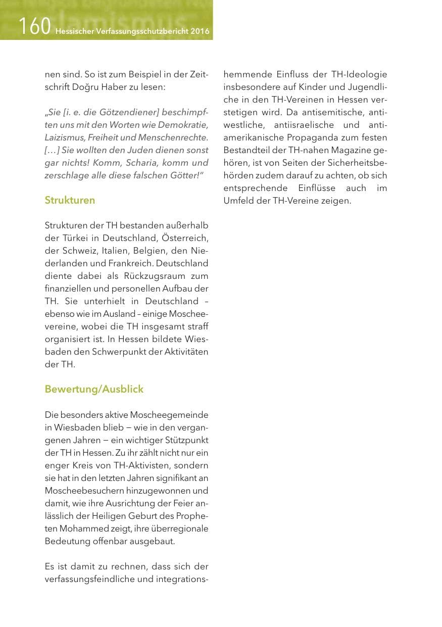 Seite 160 des Verfassungsschutzbericht 2016 Hessen