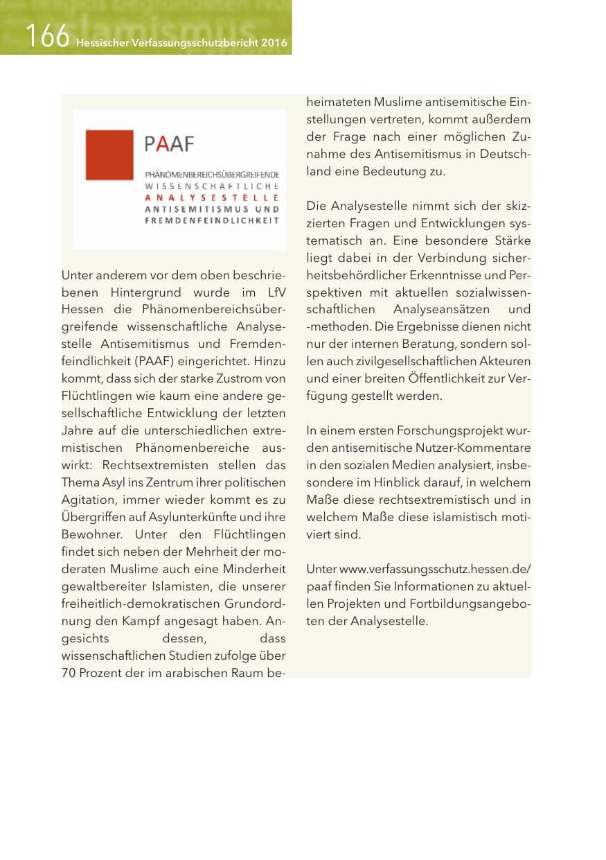 Seite 166 des Verfassungsschutzbericht 2016 Hessen
