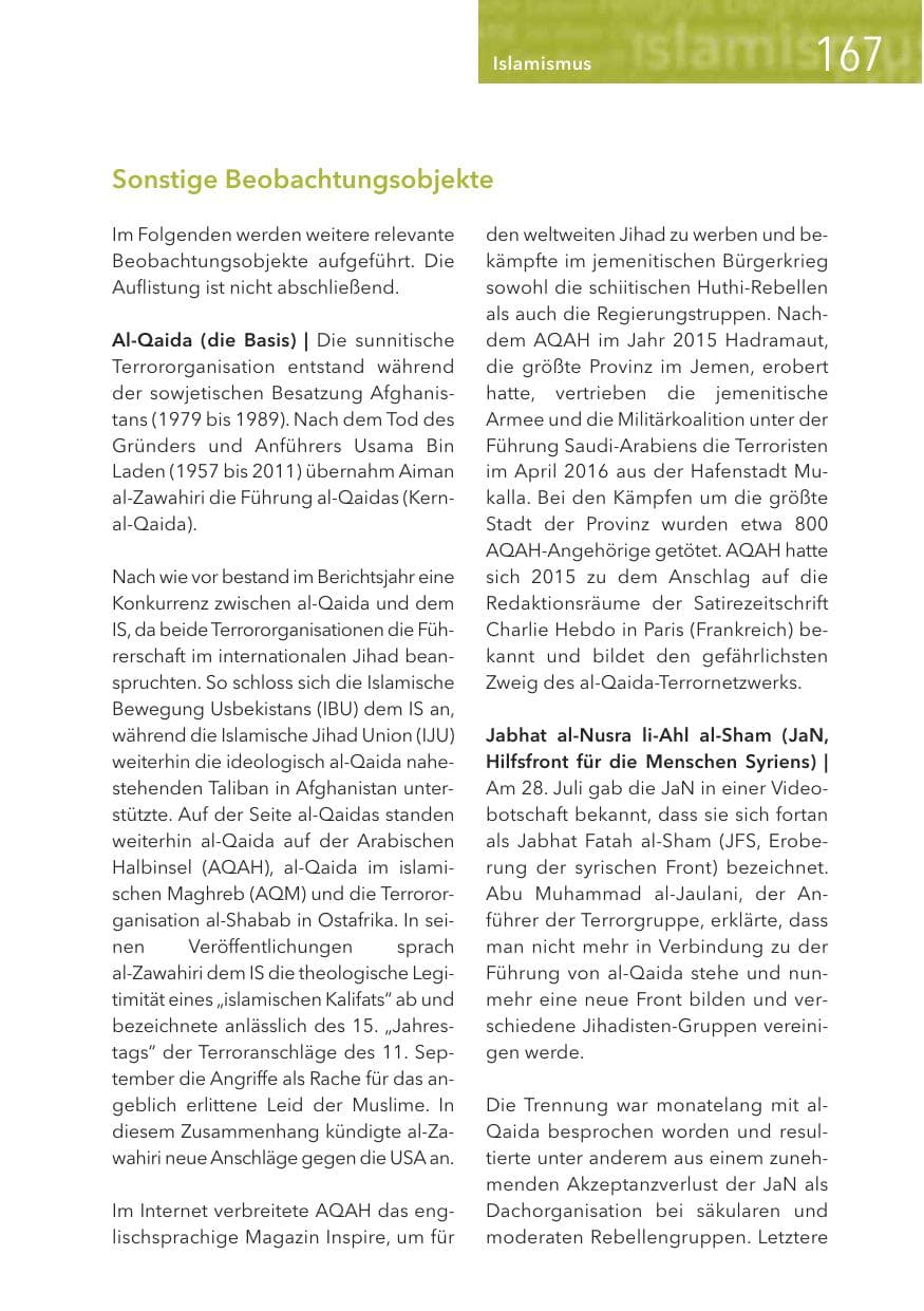 Seite 167 des Verfassungsschutzbericht 2016 Hessen