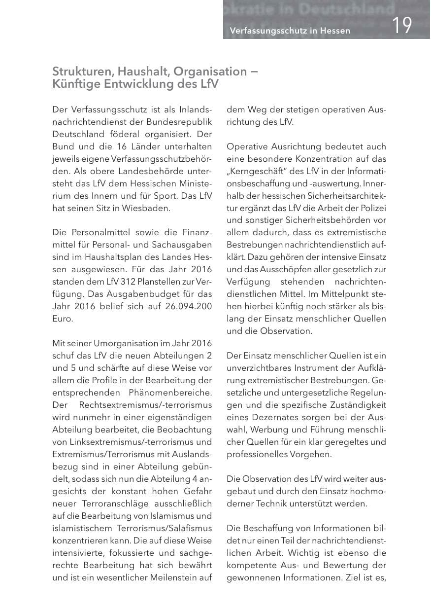 Seite 19 des Verfassungsschutzbericht 2016 Hessen