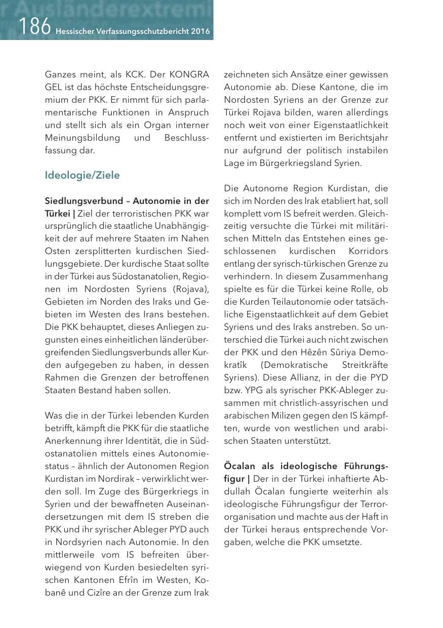 Seite 186 des Verfassungsschutzbericht 2016 Hessen