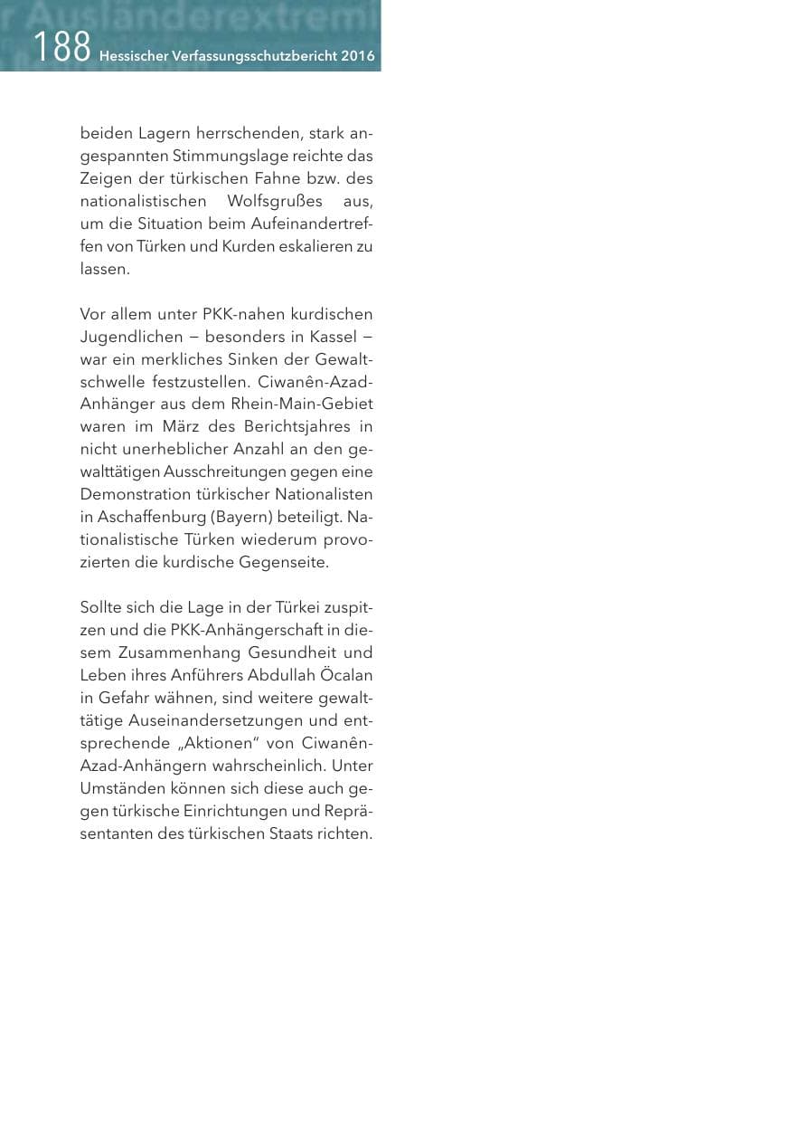 Seite 188 des Verfassungsschutzbericht 2016 Hessen