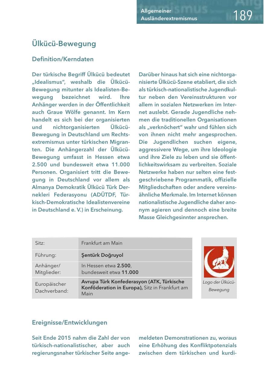 Seite 189 des Verfassungsschutzbericht 2016 Hessen